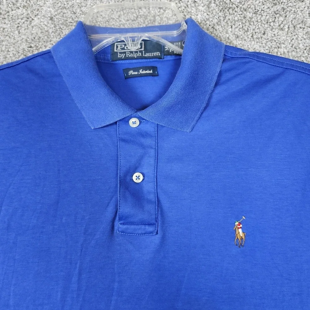 Polo Ralph Lauren Polo Shirt Mens Medium Blue Pima Interlock Classic Pony Logo